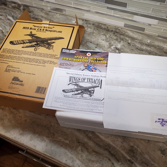 2001 TEXACO 1929 BUHL CA6 SESQUIPLANE SPOKANE SUN GOD COLLECTOR PLANE TOY BANK - Picture 11 of 16